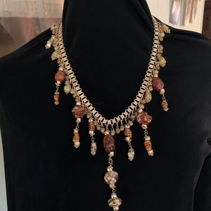 Rare Glass AmberSwirl Beads 12K GF Booklink Chain